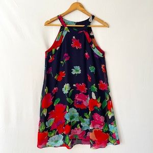 BETSEY JOHNSON Size 8 Bold Floral Halter A-line Dress Lined